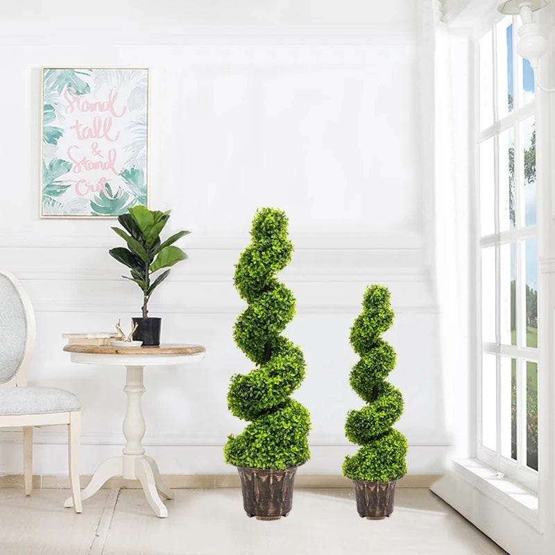 Voltsify 2pcs Artificial Potted Rotating Topiary Trees Garden Yard Ornament with Pot, 90CM