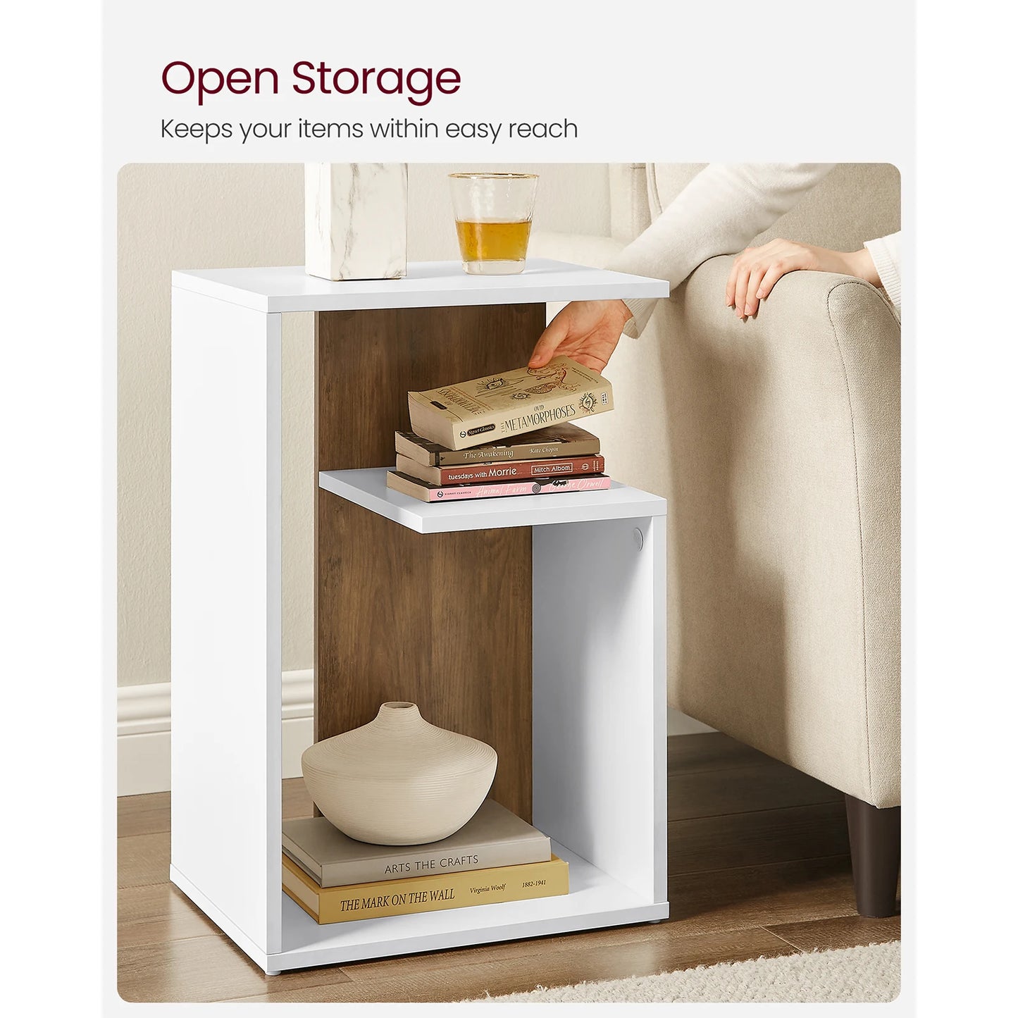VASAGLE Side Table, Bedside Table, Open Storage, Can Be Used Vertically or Horizontally, Modern, 30 x 40 x 60 cm