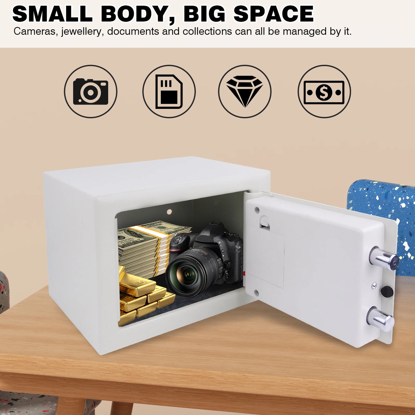 Fireproof 8.5L Electronic Password Security Safe Money Cash Deposit Box Office Home Safe Password Key Anti-theft Safe Box Home