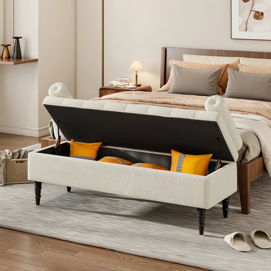 Beige Flip Top Storage Bench with Side Arms for Entryways Bedrooms Laundry rooms