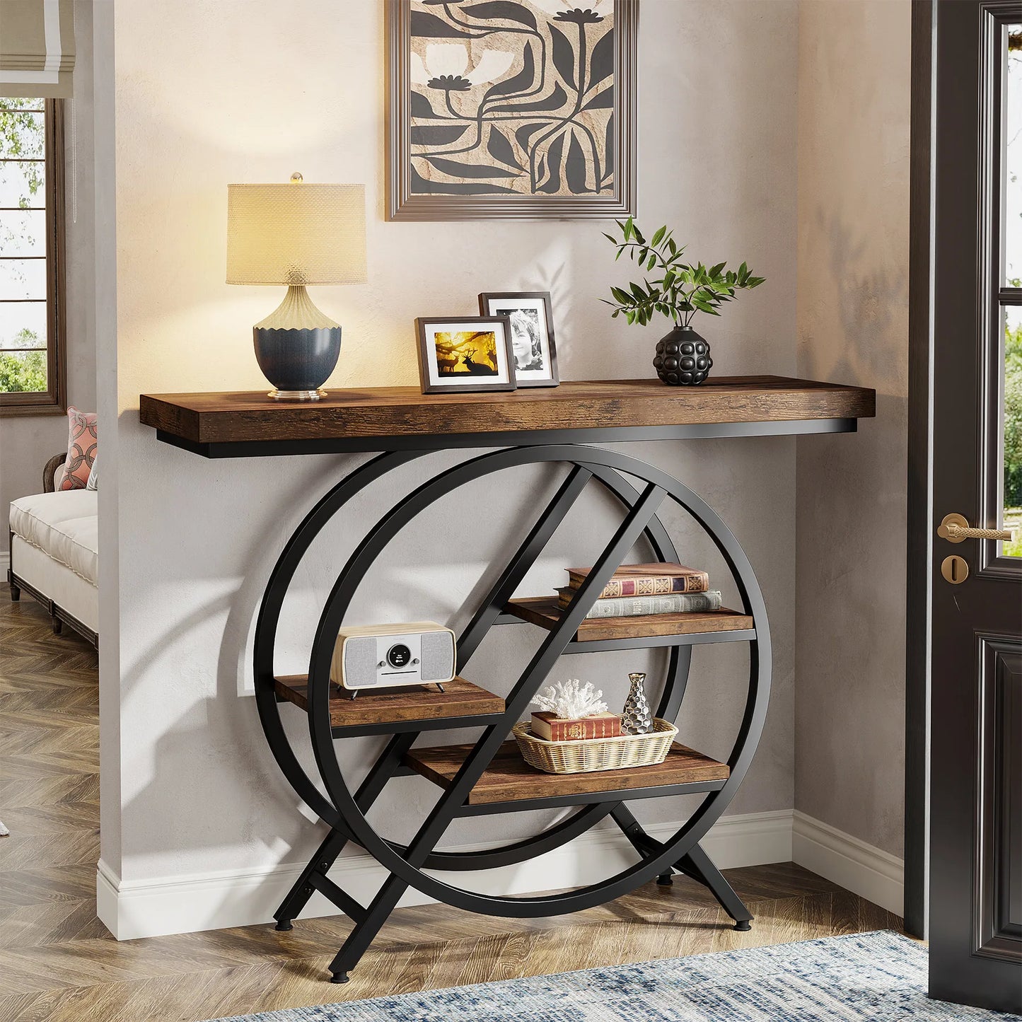 Tribesigns Console Table, 39.4-Inch Entryway Table with Thickened Tabletop, 4- Tier Industrial Narrow Hallway Sofa Table