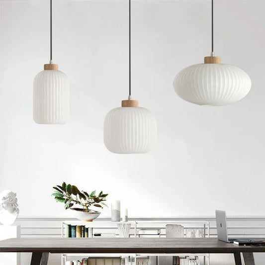 Japanese Wabi Sabi Style White Glass Lamp for Home Decoration Kitchen Bedroom Dining Room Pendant Light