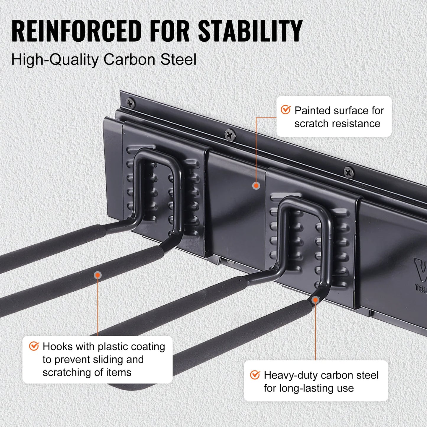 VEVOR Garage Tool Organizer Wall Mount Yard Garden Heavy Duty Storage Rack with Adjustable Hooks Rails for Shovels Trimmers Hose