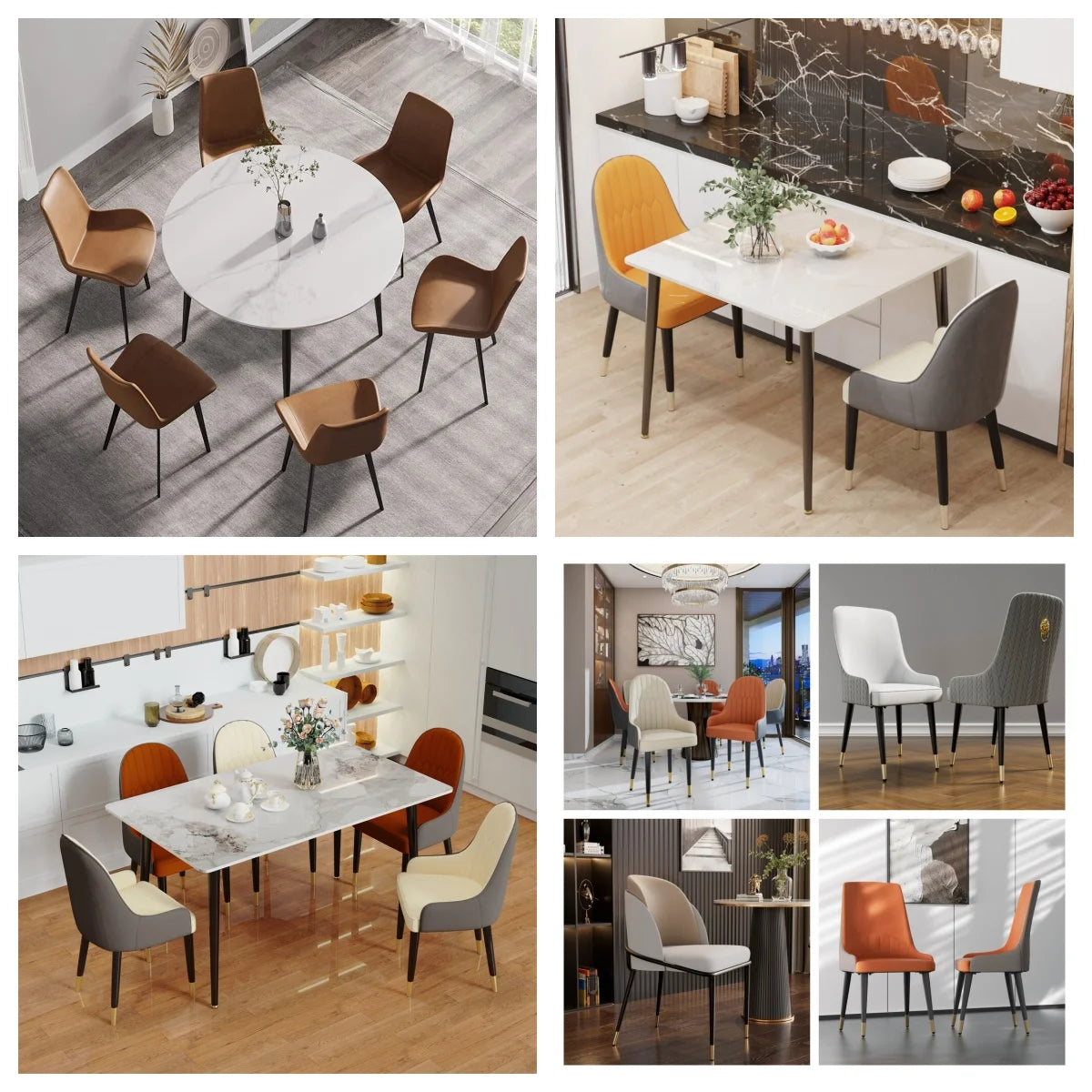 LUVODI 4-6 People Seats Marble Dining Table with Chair 1.2m Restaurant Kitchen Cafe Shop Coffee Table Furniture with Metal Legs