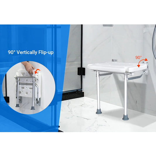 Wall Mounted Shower Seats Folding Shower Bench Bathroom Chair Stool with Non-slip Feet Drainage Holes For Elderly Disabled