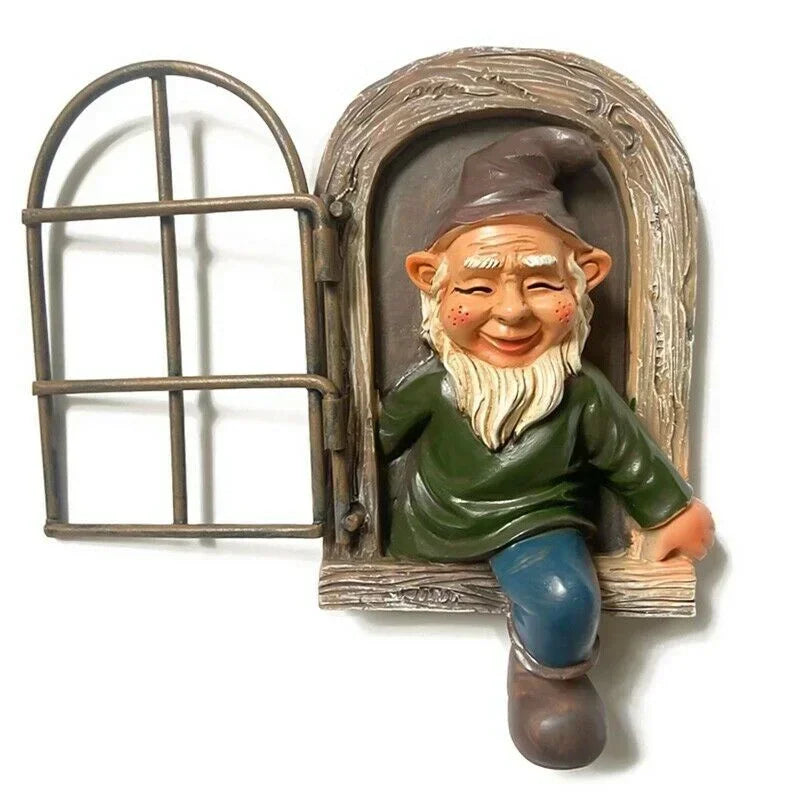 Creative Garden Gnome Statue Elf Out Tree Hug Suitable for Home Courtyard Porch Table Decoration