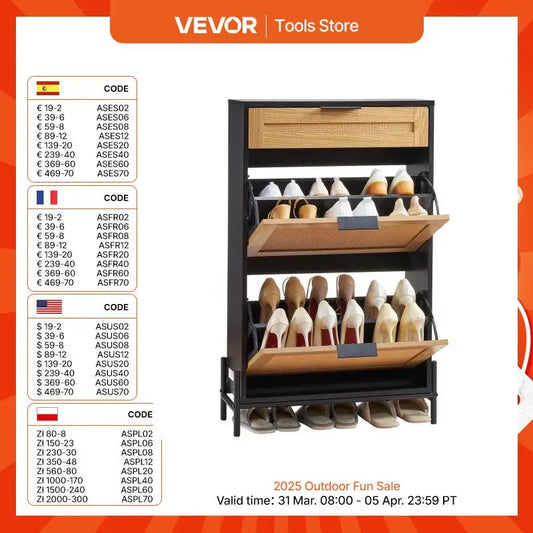 VEVOR Shoe Storage Organizer with 2 Flip Rattan Drawers&1 Slide Drawer Metal Legs Slim Shoe Cabinet for Entryway Closet Hallway