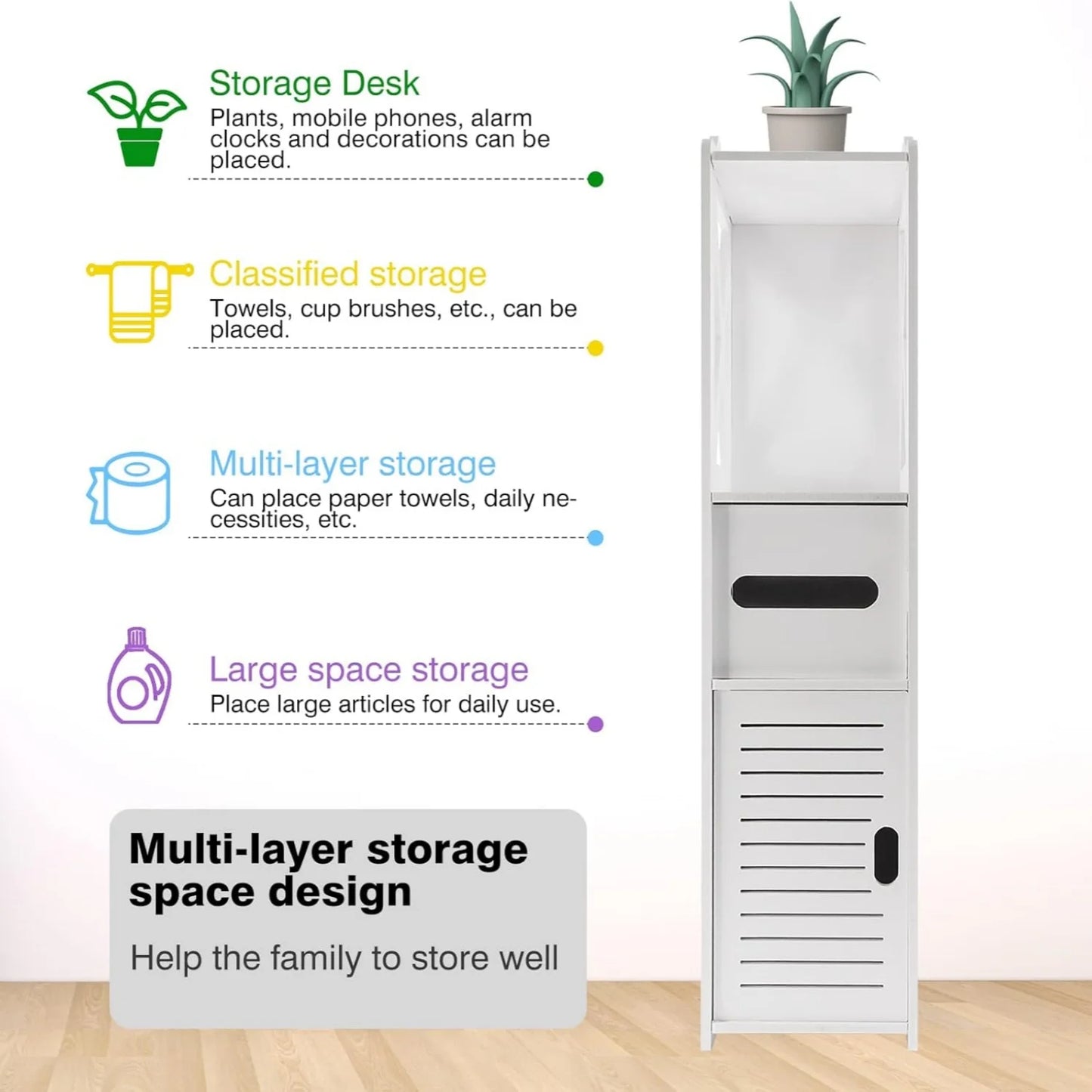 BRIEFNESS Bathroom Cabinet Waterproof Cabinet Freestanding Toilet Paper Cabinet Freestanding Storage Shelf White 80 x 18 x 20 cm