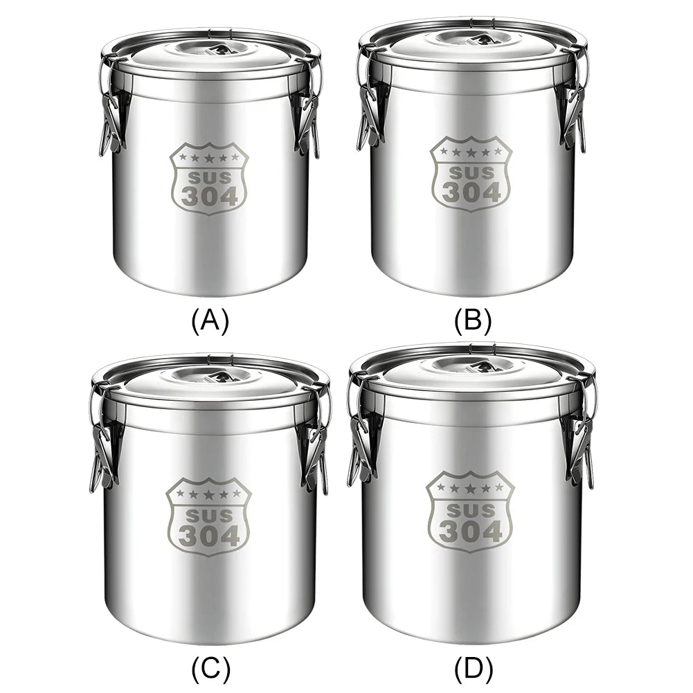 6/12L Stainless Steel Airtight Canister with Seal Lid Food Rice Oil Milk Storage Bucket Grain Storage Container for Home Kitchen