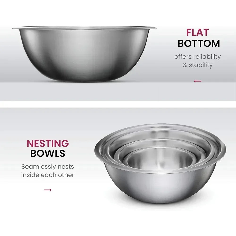 Stainless Steel Mixing Bowls Set for Kitchen Dishwasher Safe Nesting Bowls for Cooking Baking Meal Prepping