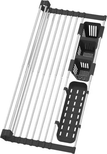 Large Drying Mat Foldable Stainless Steel Over The Sink Dish Roll Up Rack
