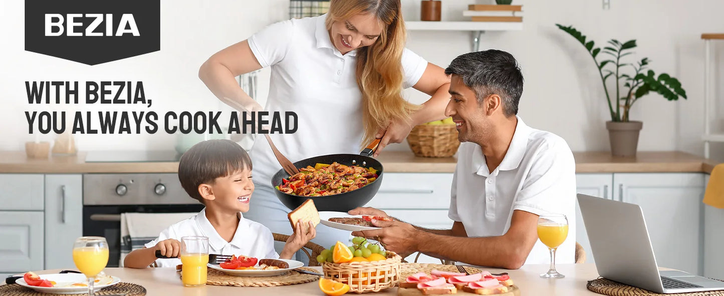 Induction Wok Pan Nonstick, Stir-Fry Wok 30cm with Wooden Handle, Flat Bottom, Suitable for All Hobs, Granite