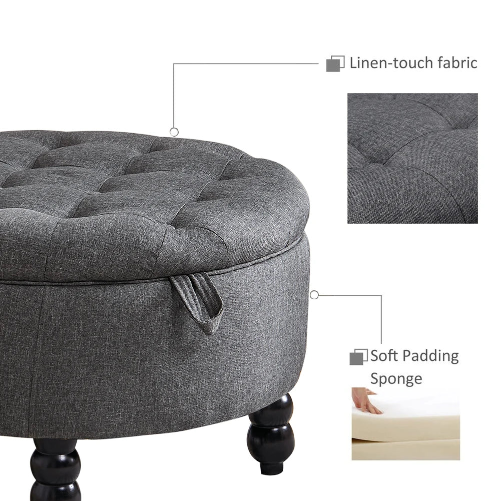 Linen Buttoned Ottoman Storage Footstool , Grey