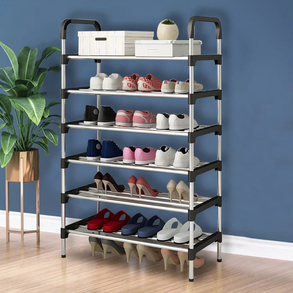 Minimalist Tiered Shoe Rack 60x30x110cm Space-Saving Floor Stand, Ventilated Metal Frame, Easy Assembly, Durable Shoe Organize