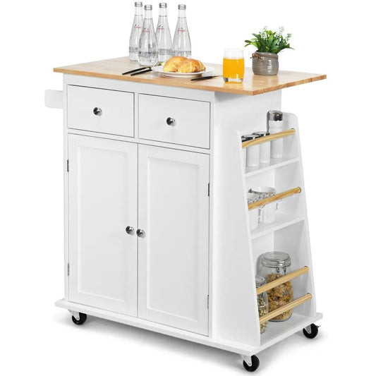 GOFLAME Kitchen Island Rolling Storage Cabinet Trolley Cart Adjustable Shelves 2 Drawers