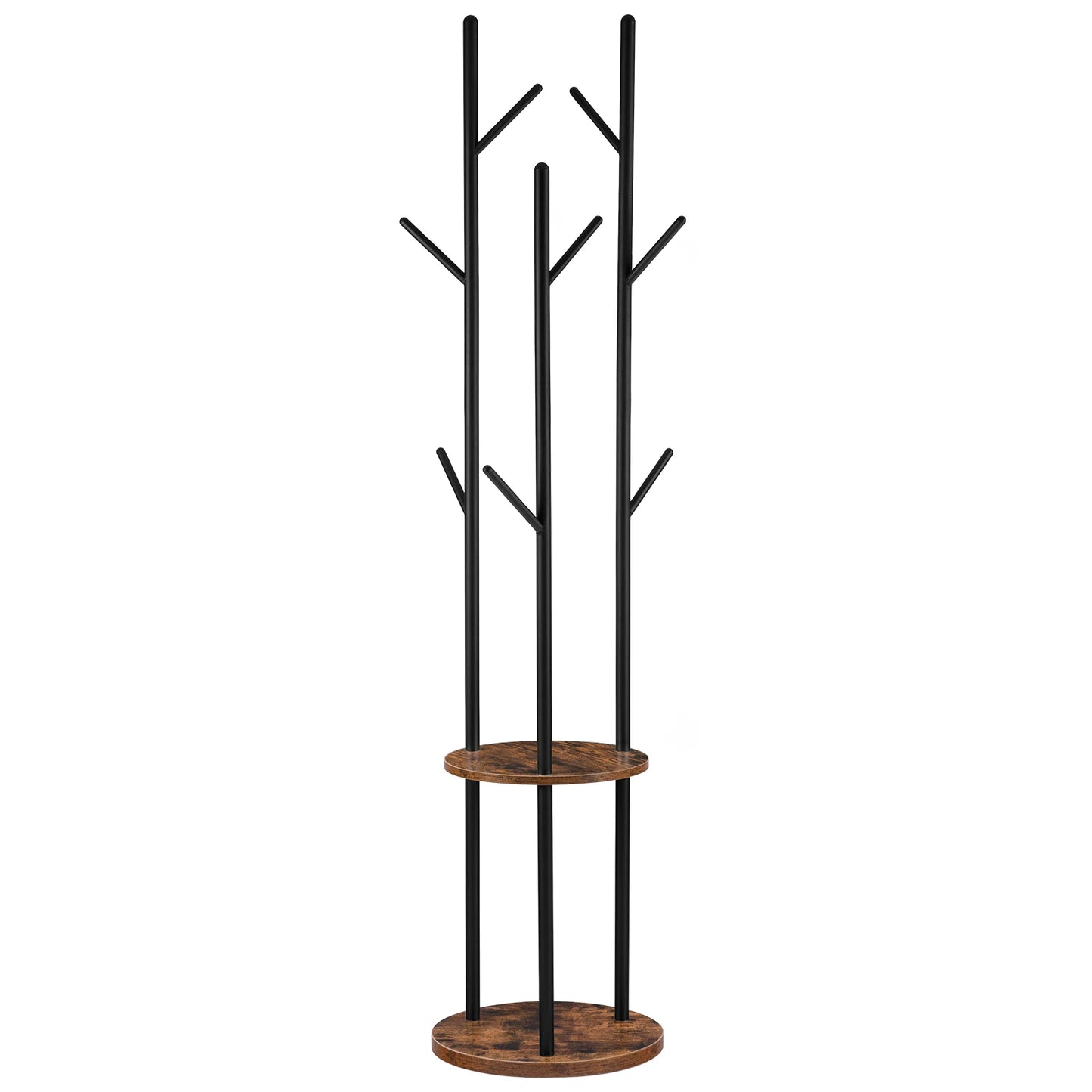 Coat Stand Coat Rack for Hallway Freestanding Coat Rack Stand with 8 Hooks Storage ShelvesHall Trees for Clothes Rustic Brown