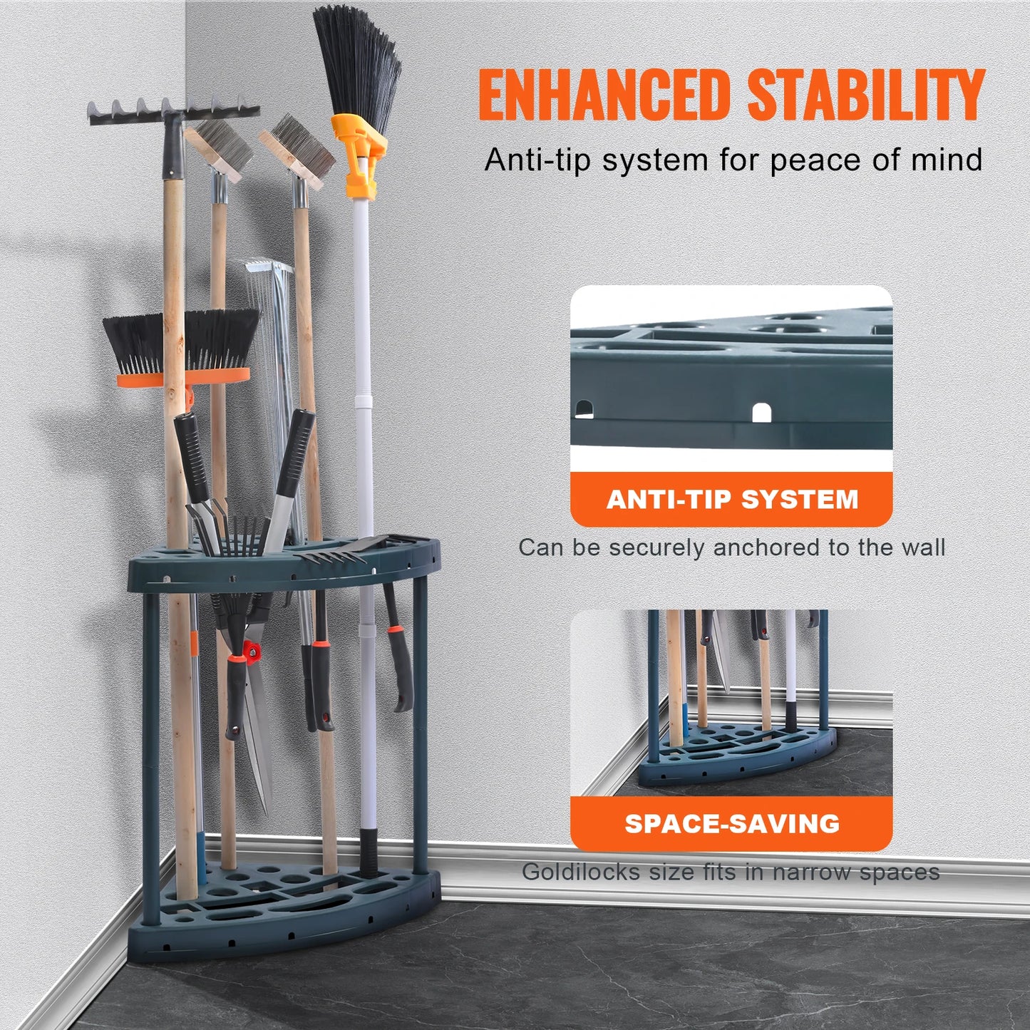 VEVOR 19 Slots Garden Tool Organizer Yard Tool Tower PP Rack Long-Handled Rake/Broom/Shovel Stand Holder for Garage Outdoor