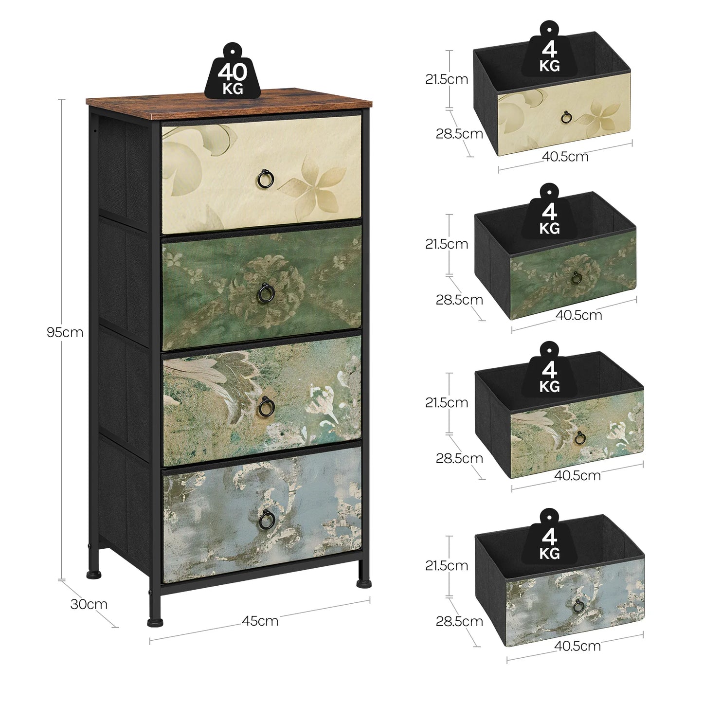Fabric Chest of Drawers with 4 Drawers