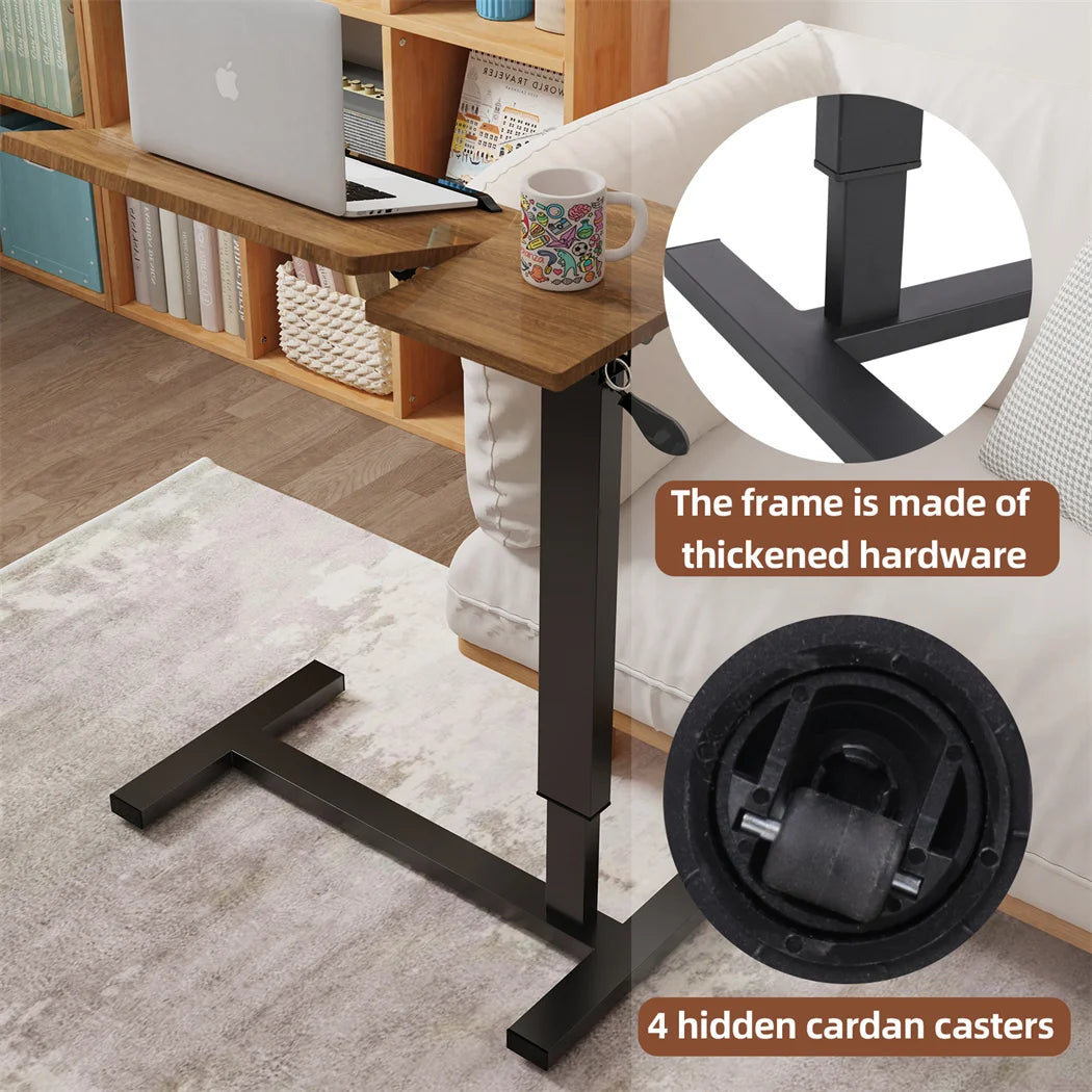 LUVODI Height Adjustable Mobile Over Bed Bedside Laptop Desk with Hidden Wheels Rolling Sofa Side Table