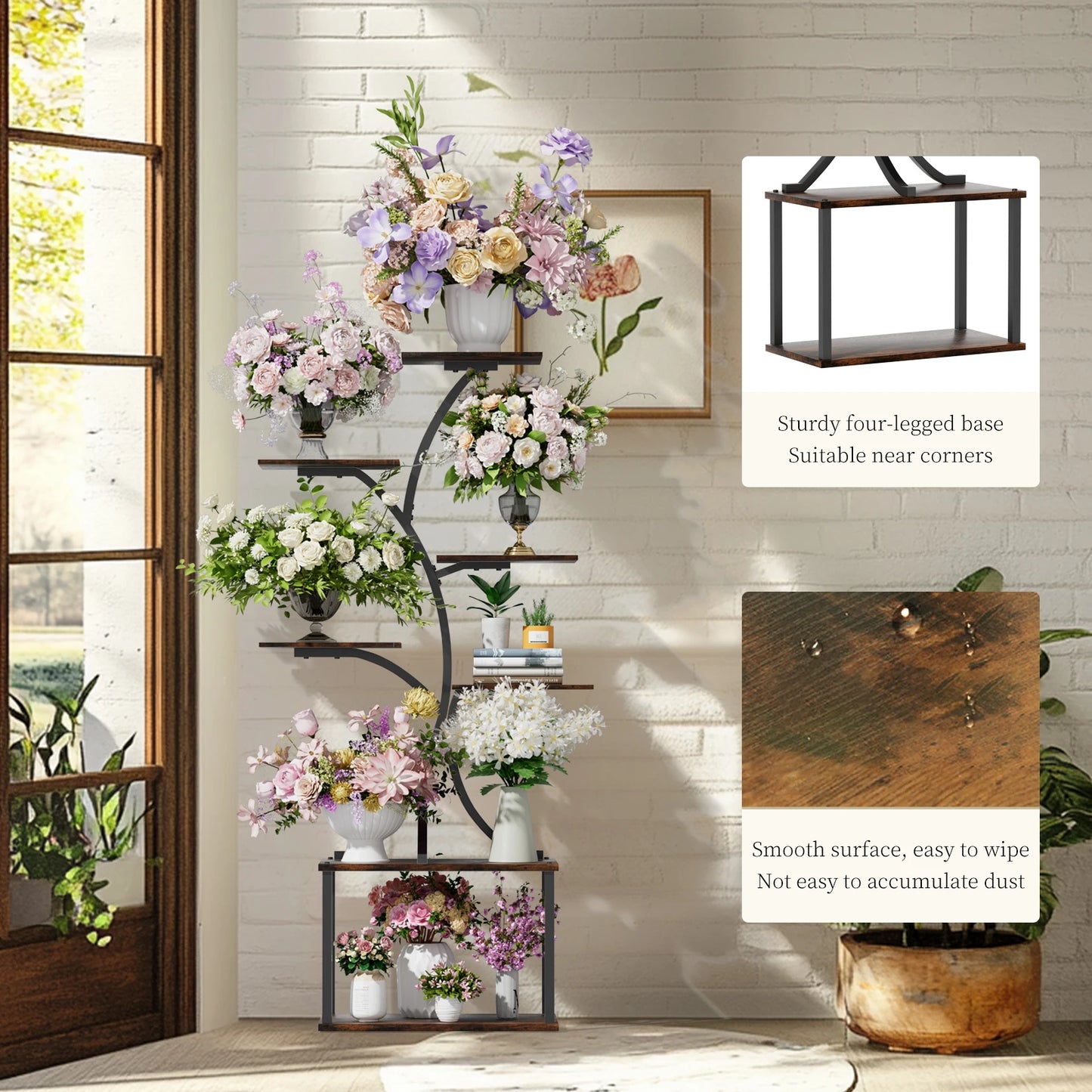 Tree-Shaped Industrial Plant Stand Display Rack Corner Flower Holder Multiple Shelves Organizer Rack