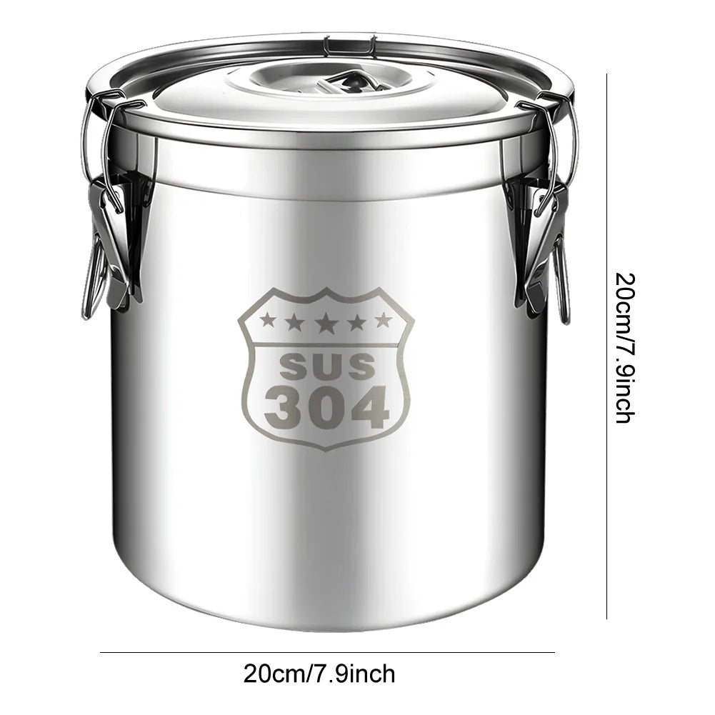 6/12L Stainless Steel Airtight Canister with Seal Lid Food Rice Oil Milk Storage Bucket Grain Storage Container for Home Kitchen