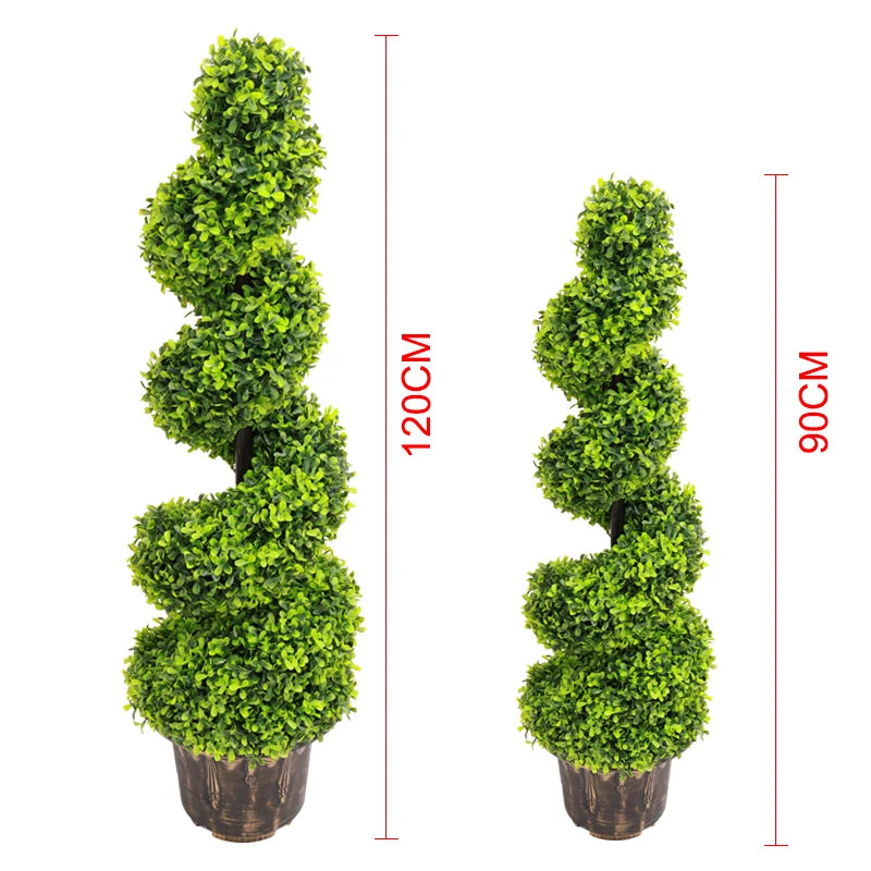 Voltsify 2pcs Artificial Potted Rotating Topiary Trees Garden Yard Ornament with Pot, 90CM
