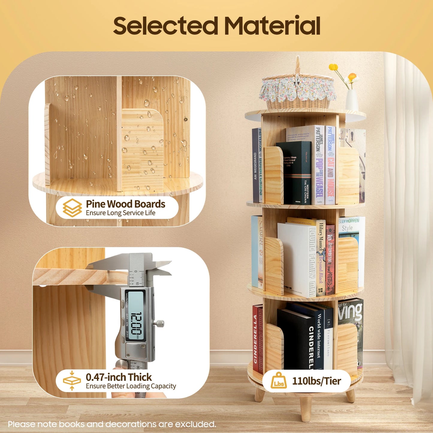 1/2/3/4/5/6 Tier Wooden Bookcase Rotatable Floor Stand Multifunctional Showcase Organizer
