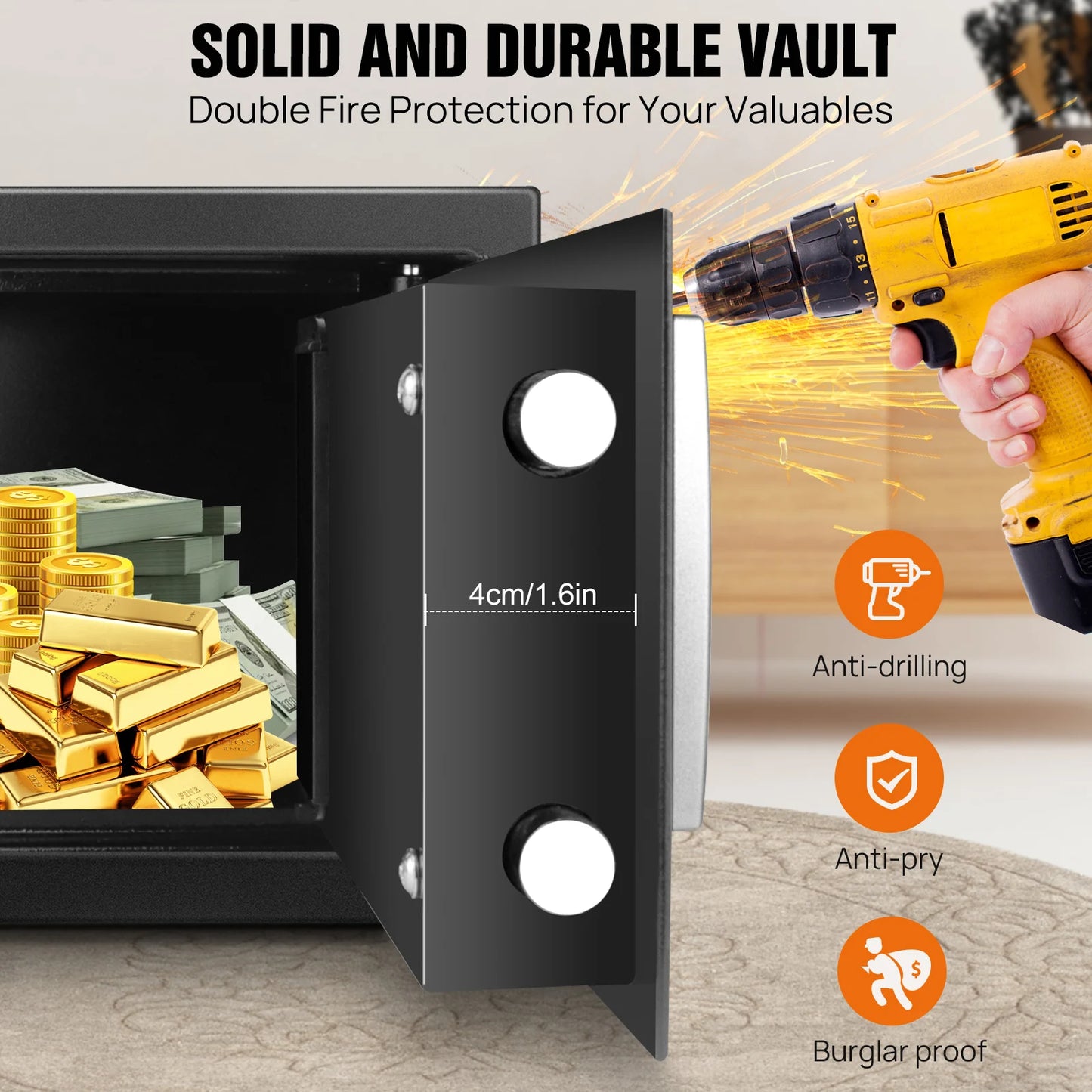 8.5L Small Digital Safe for Home,Electronic Cabinet Safes Fireproof Safes with Key &Electronic Lock,Security Safe Cash Box
