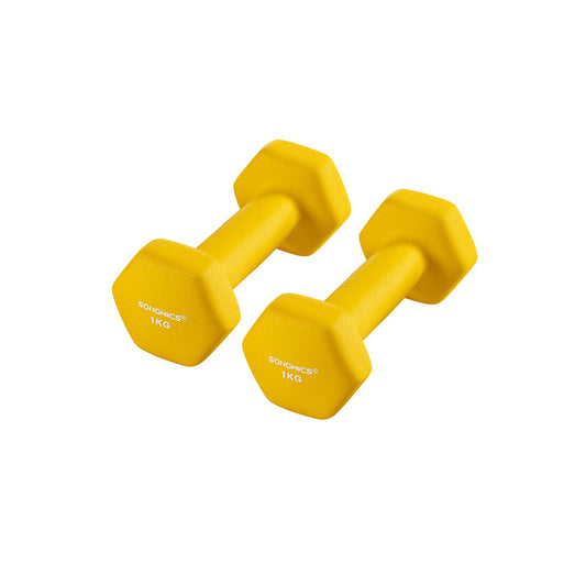 SONGMICS Dumbbells Set of 2 2 x 1kg Dumbbells Hexagon Neoprene Coating Strength Training Workout Fitness Training Home Ash