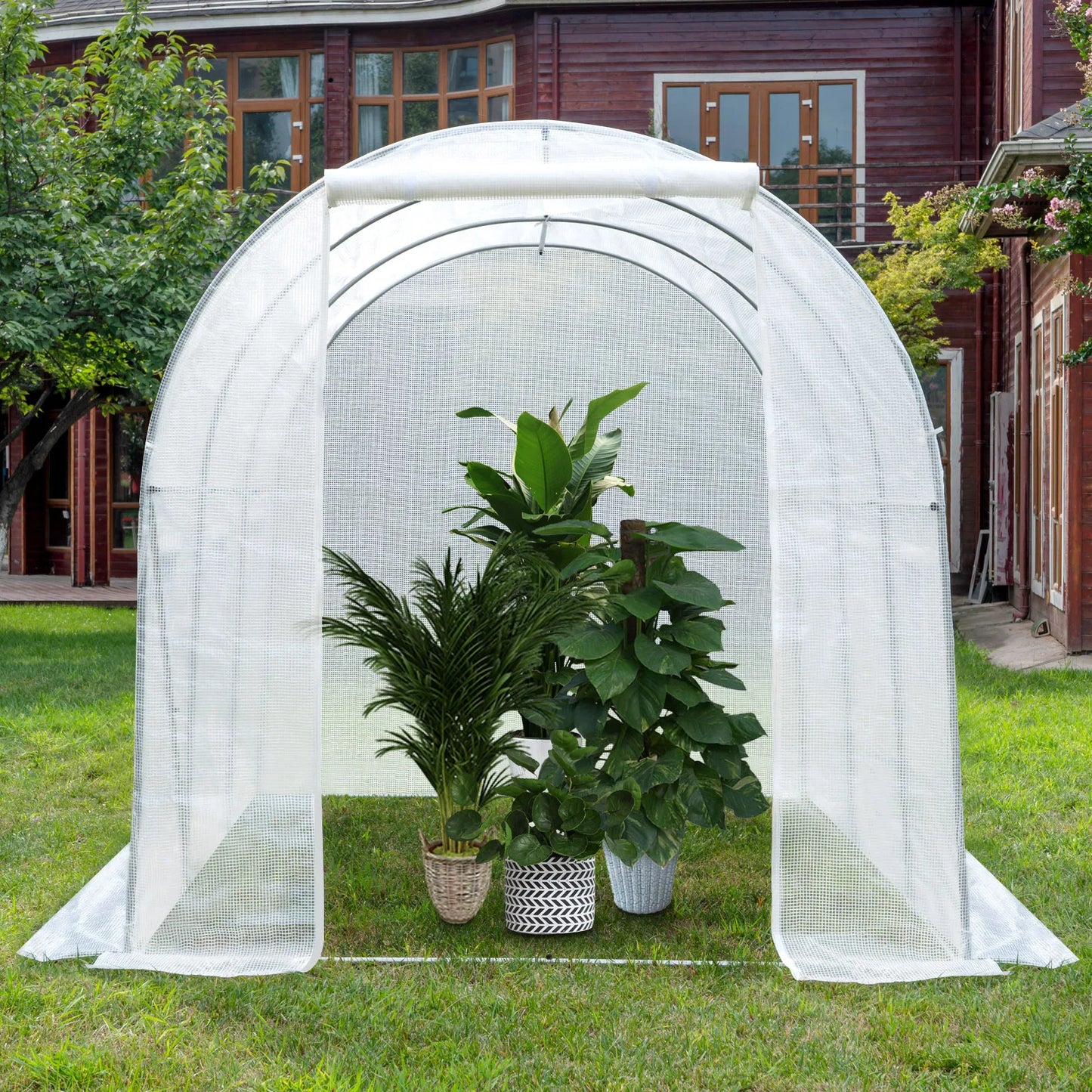 300x200x200cm  Foil Greenhouse Winterproof Polytunnel for Cultivation Tomatoes Vegetables Plants House with Door 6 Windows