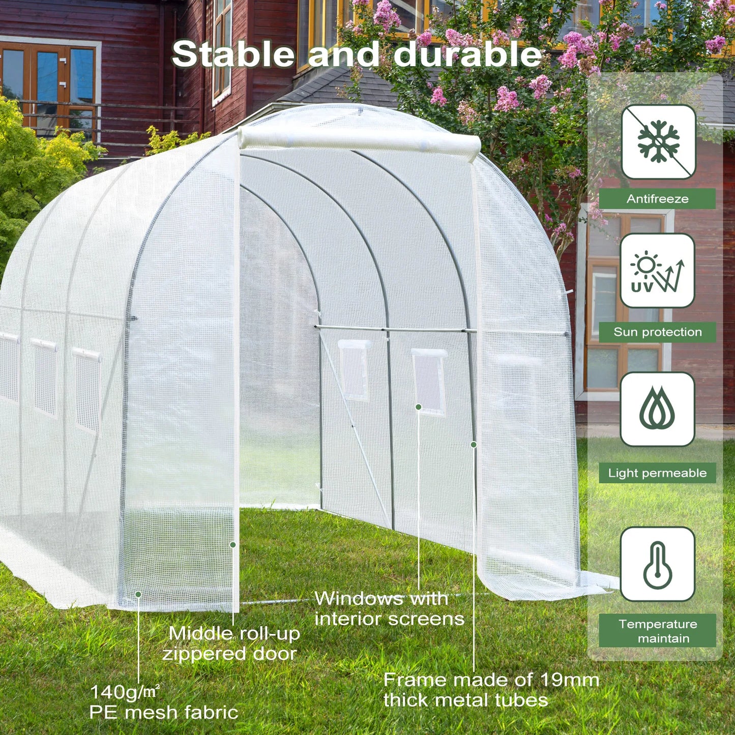 300x200x200cm  Foil Greenhouse Winterproof Polytunnel for Cultivation Tomatoes Vegetables Plants House with Door 6 Windows