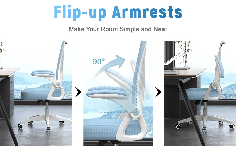 Ergonomic Office Chair  with 90° Flip-up Armrest Lumbar Support, Office Chair with Padded Seat Cushion Home Gaming Chairs