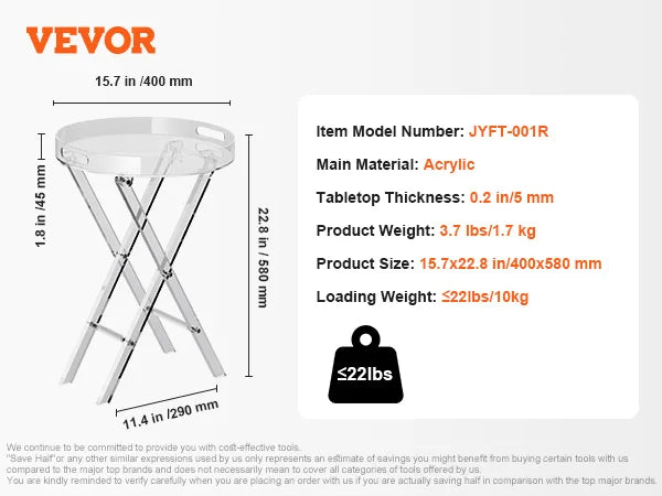 VEVOR Acrylic End Table C-Shaped Lucite Side Table Clear Acrylic Side Table for Drink Food Snack used in Living Room Bedroom