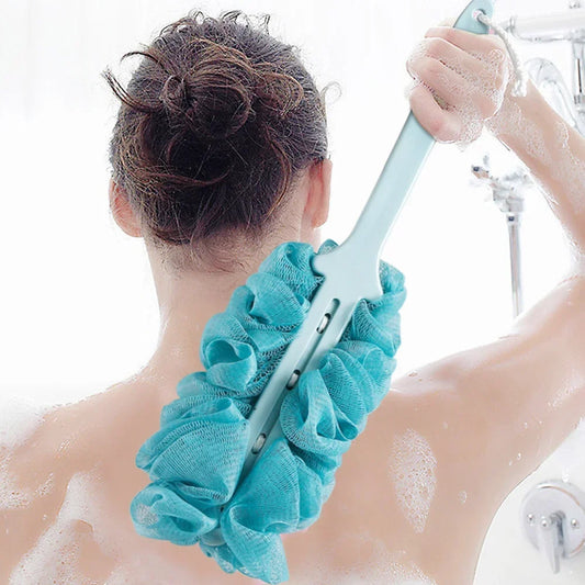 New Body Bath Shower Scrubber Brushes Long Handle Hanging Soft Mesh Back Sponges Bathroom Shower Brush Body Cleaning Accessories