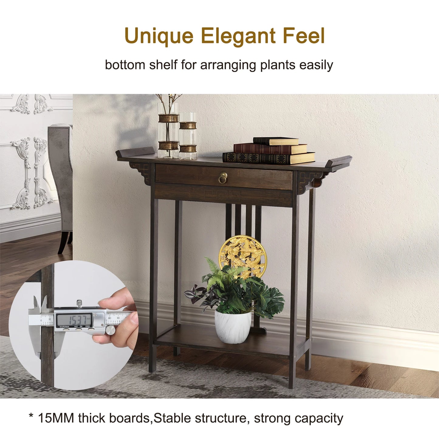 Console Table Chinese Entryway Sofa Side Table Skinny Hallway Table Sofa Table Furniture Rustic Brown with Drawer＆Shelf