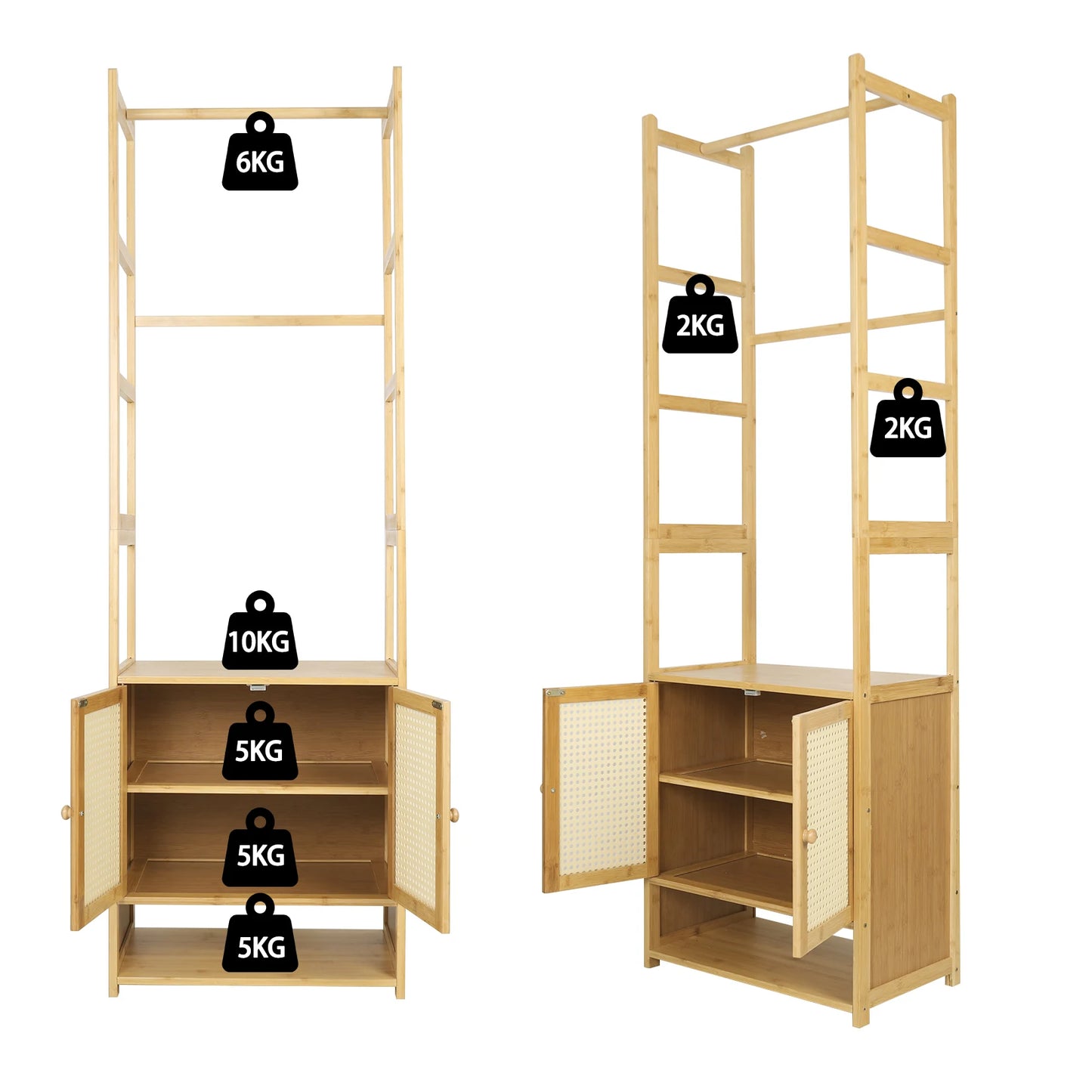 Clothes Stand with Cabinet Free-standing Bamboo Open Garment Rack with Storage Shelves Hanging Clothes Rack for Living Room