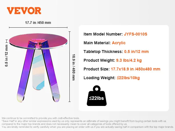 VEVOR Acrylic End Table C-Shaped Lucite Side Table Clear Acrylic Side Table for Drink Food Snack used in Living Room Bedroom