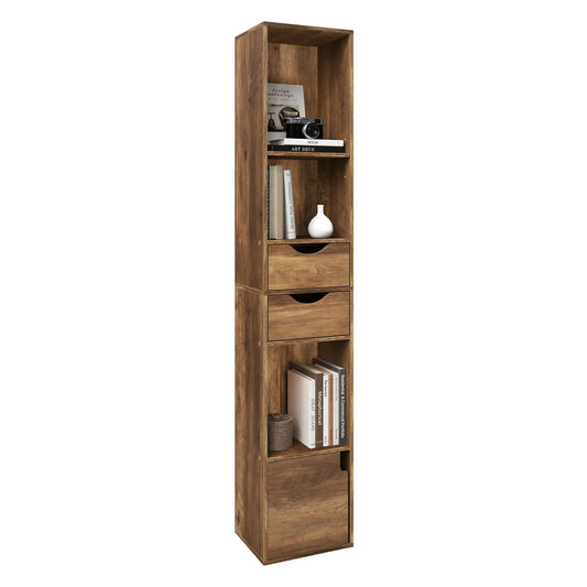 WOLTU Bookcase Standing Shelf with Drawers Door 30x158x24cm Home Office Display Storage Shelves Organizer for Living Room Decor
