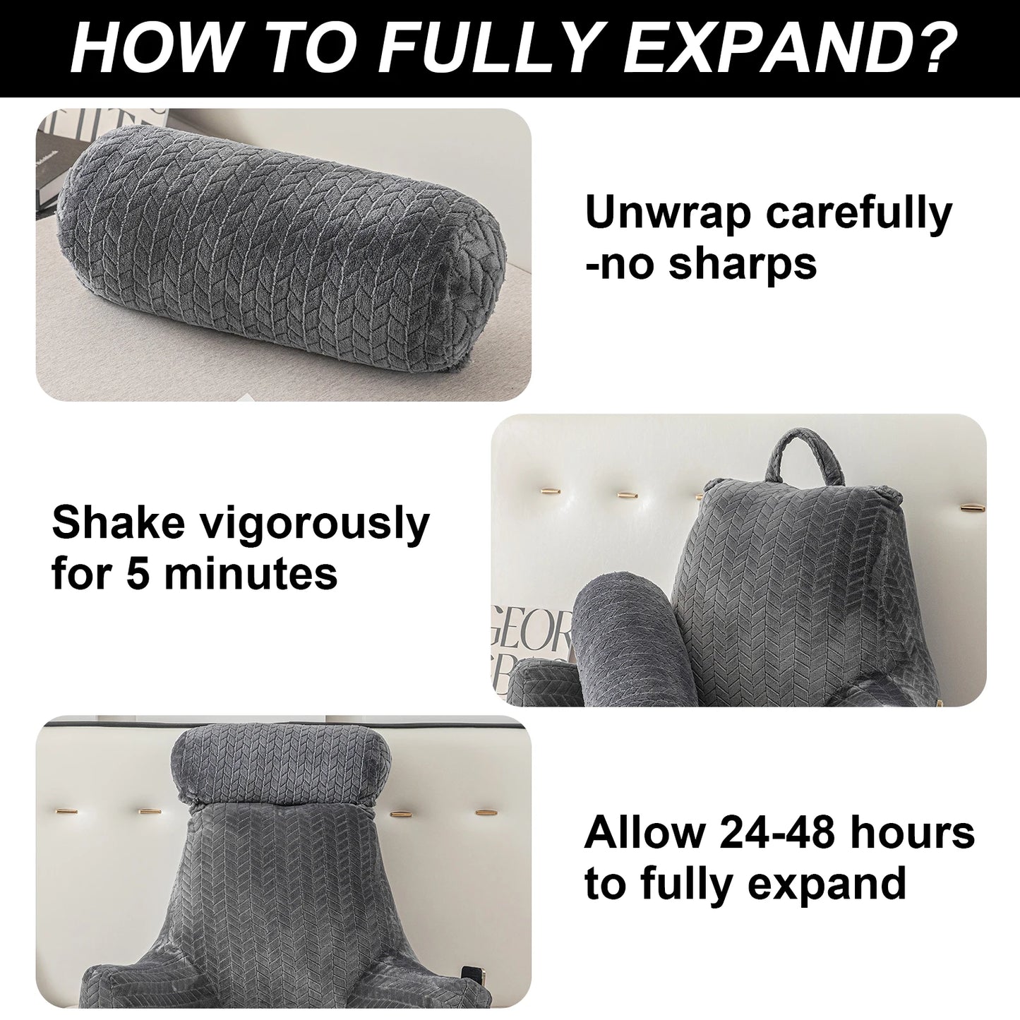 XXL Adult Reading Pillow Back Pillow for Sitting in Bed Backrest Lounge Cushion with Arms Pockets Back Support Bed Rest Pillow