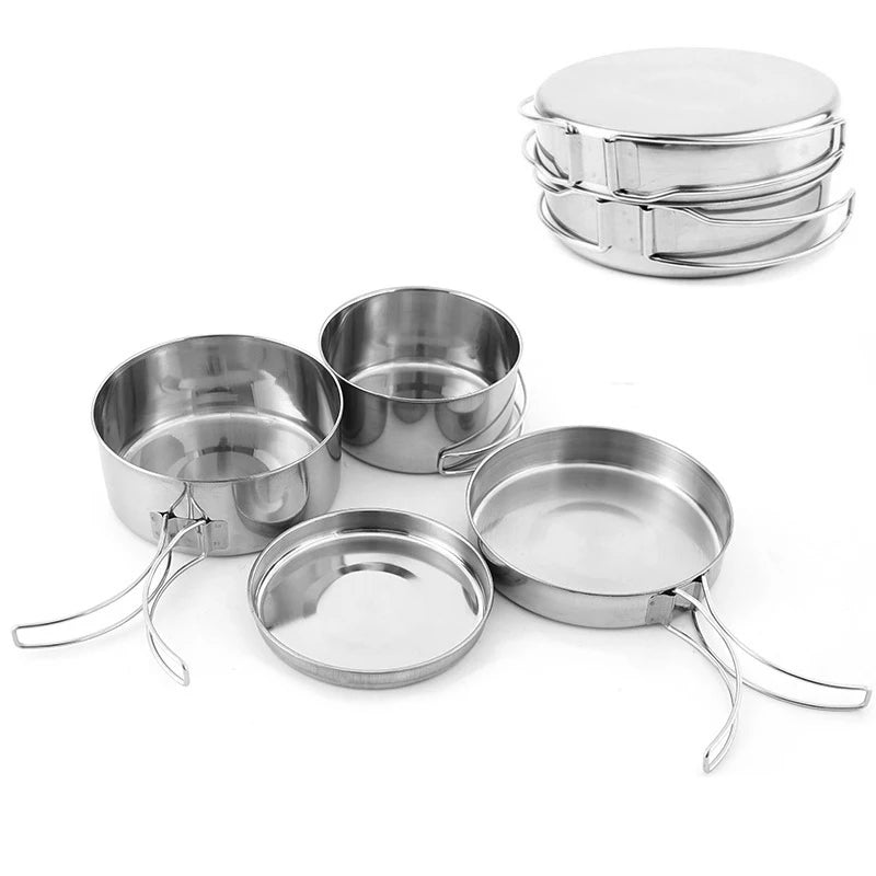 Outdoor Stainless-Steel Camping Cookware Set Camping Bowl Outdoor Bowl Pot Set Hiking Backpacking Cooking Picnic  Cooking  Tool