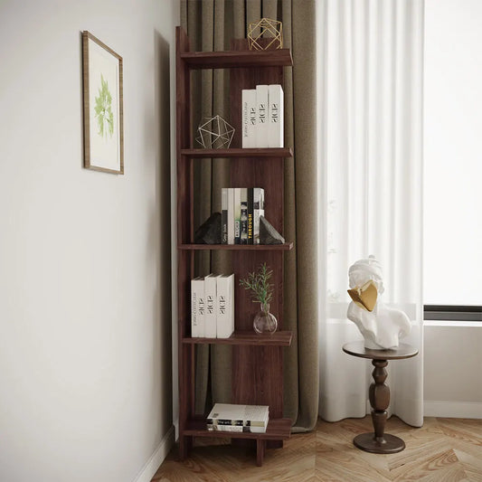 5 Tier Corner Storage Bookshelf Shelving Unit, Walnut