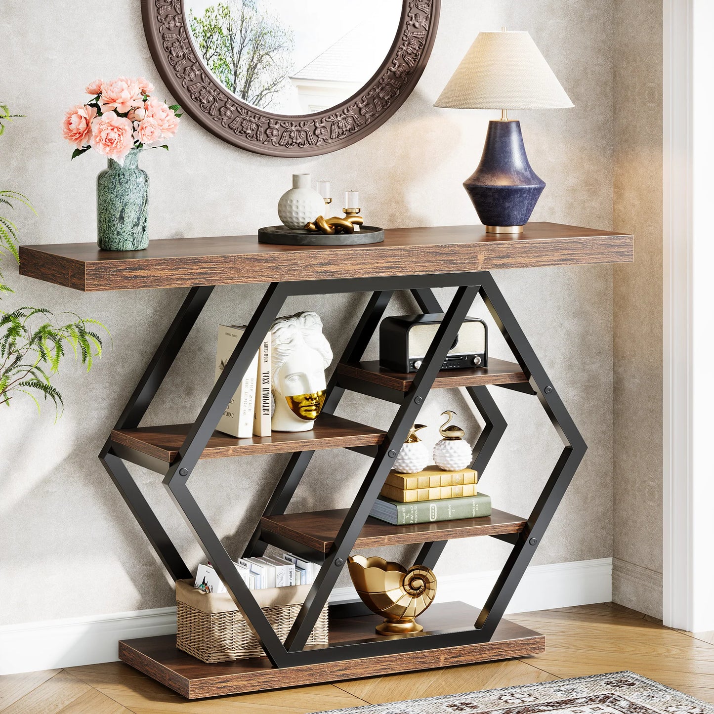 Tribesigns Console Table, 39.4-Inch Entryway Table with Thickened Tabletop, 4- Tier Industrial Narrow Hallway Sofa Table