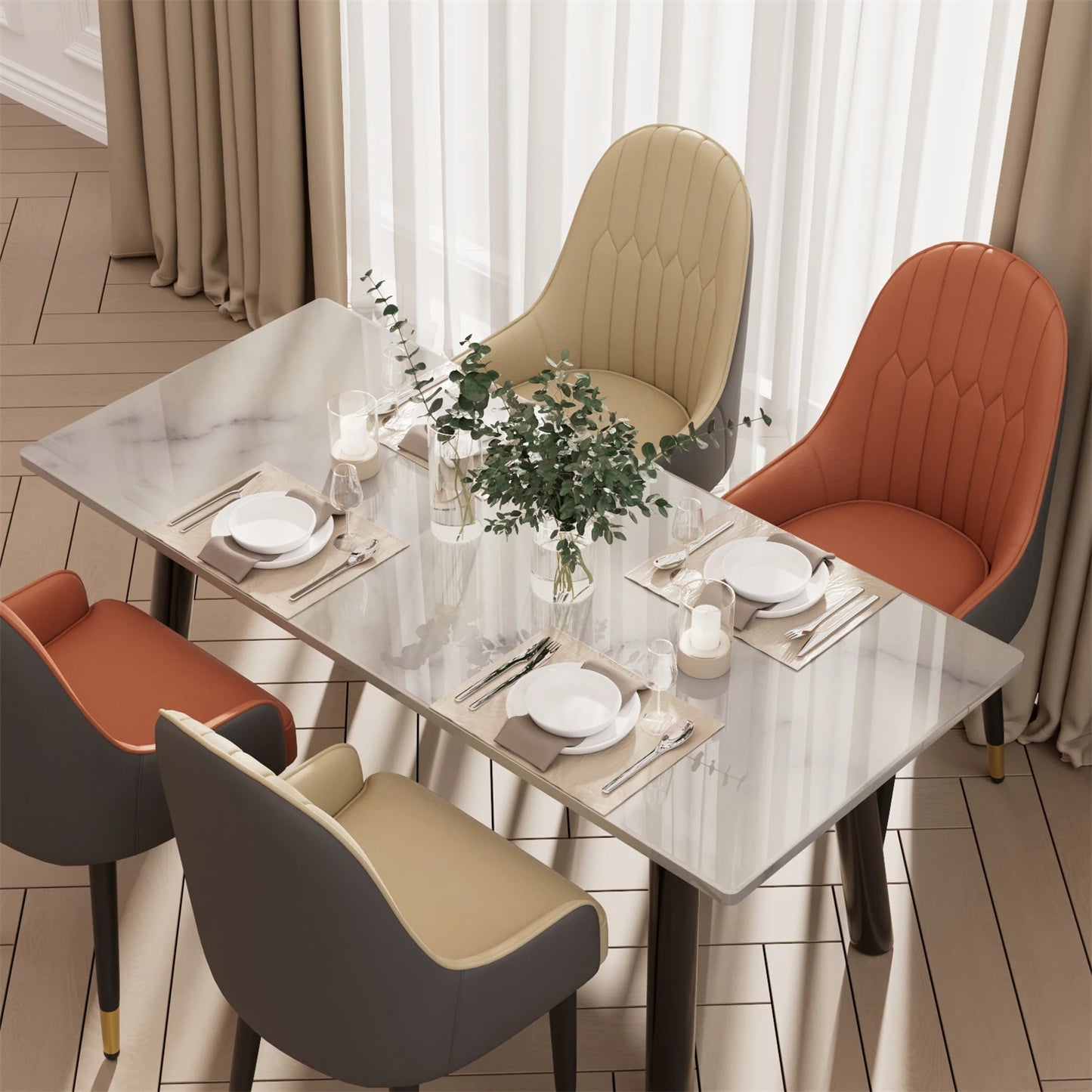 Comfortable Dining Chair , Anti-scratch Leather, Padded Seat, Arch and Flat Top Backrest for Kitchen, Dining Room, 2Pcs
