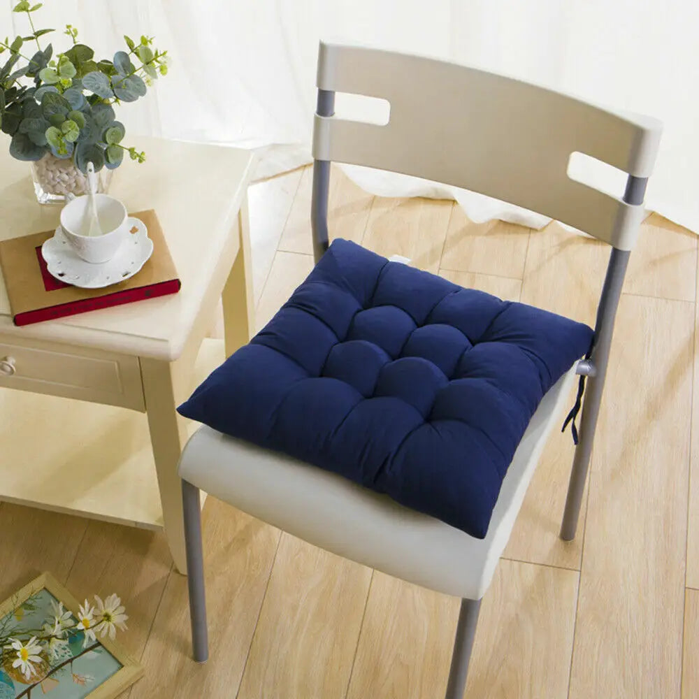 4 Pack Seat Pad Dining Room Garden Kitchen Chair Seat Cushions Tie On Plain UK