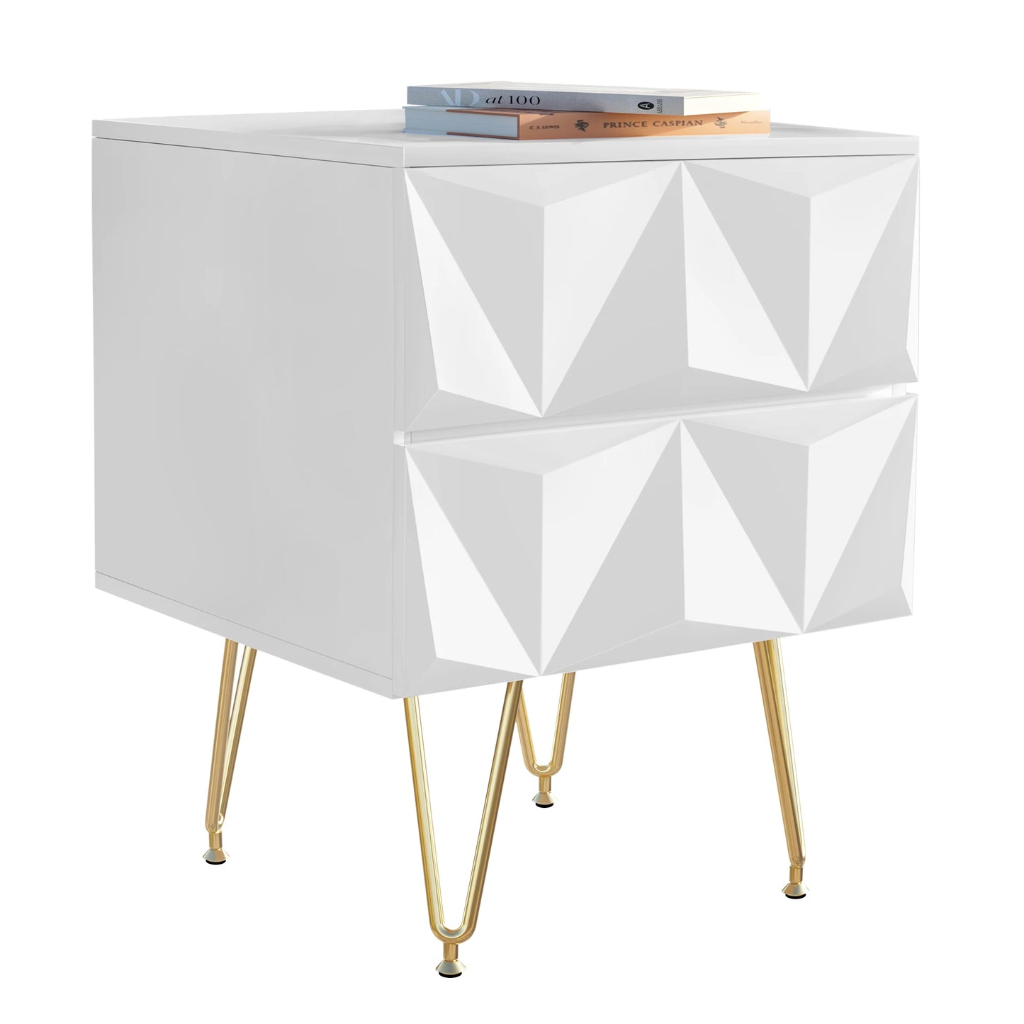 Bedside Table 40x53x40cm Decorative Adult Nightstand Modern Storage Unit with 2 Drawers 3D Effect for Bed Bedroom Living Room