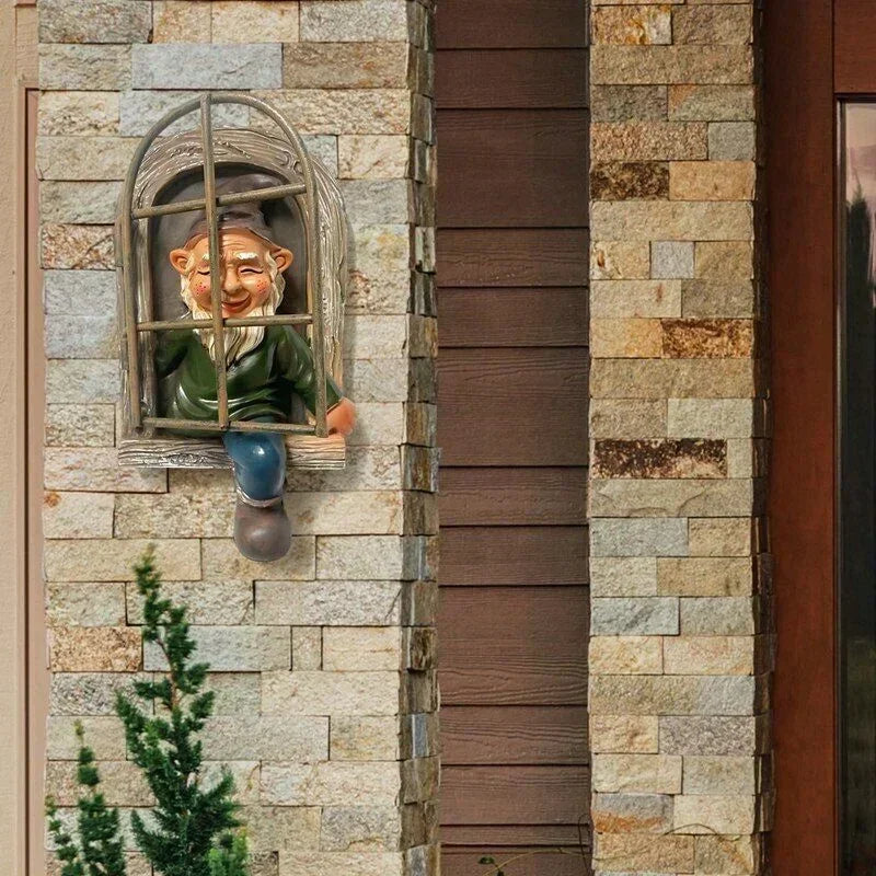 Creative Garden Gnome Statue Elf Out Tree Hug Suitable for Home Courtyard Porch Table Decoration