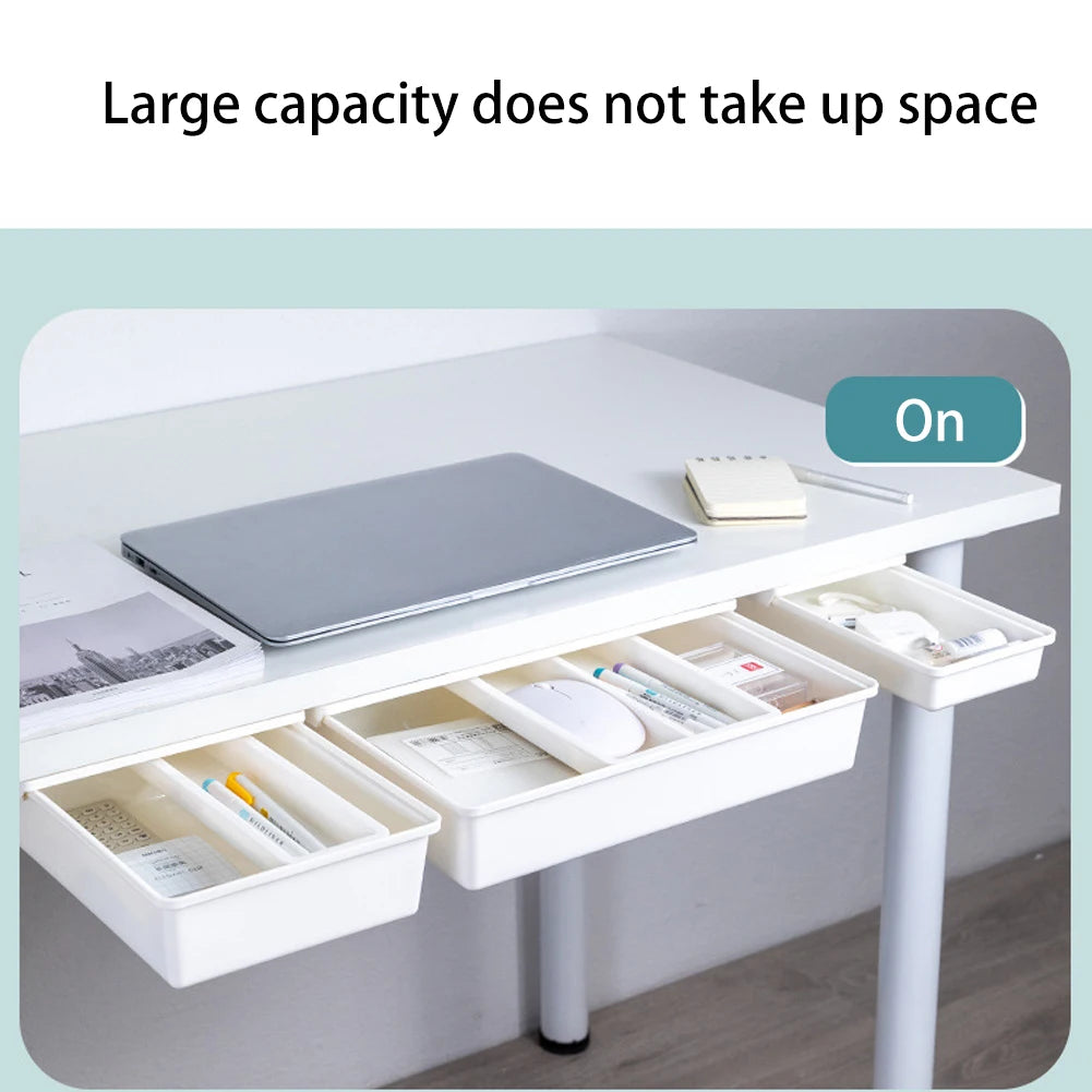 Under Desk Drawer Under Table Storage Holder Self Adhesive Slide Out Drawer Tray Large Capacity for Cosmetics Sundries
