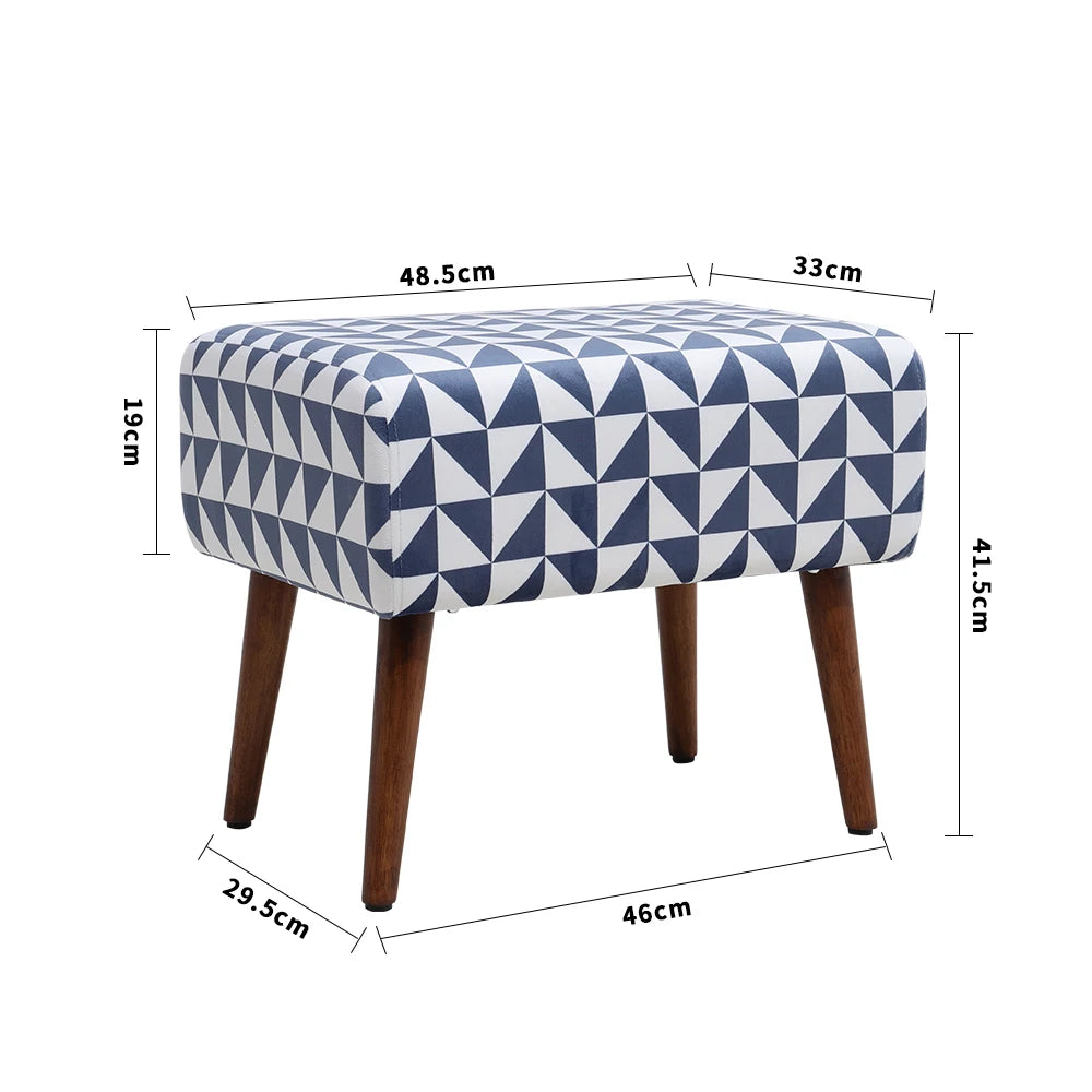Blue Patterned Footstool with Walnut Legs