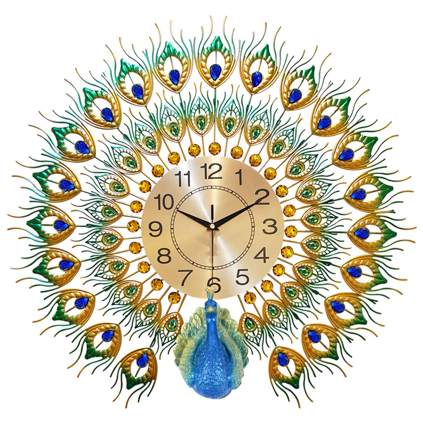 Peacock Clock Metal Silent Wall Clock None Ticking Decorative Large Wall Clock for Living Room Home Decor