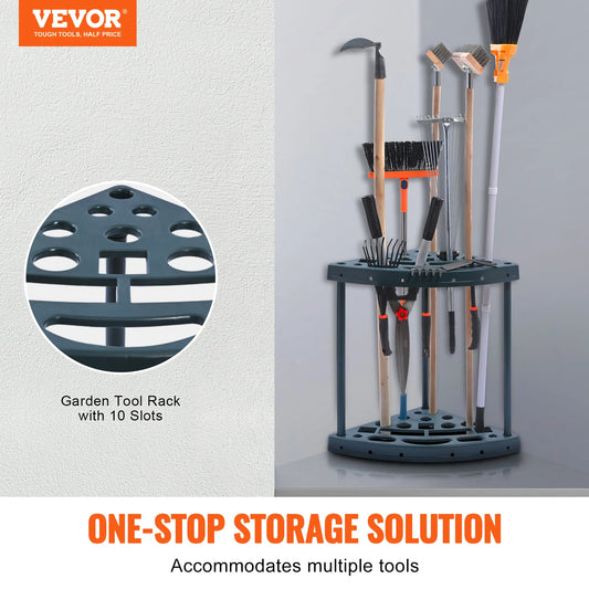 VEVOR 19 Slots Garden Tool Organizer Yard Tool Tower PP Rack Long-Handled Rake/Broom/Shovel Stand Holder for Garage Outdoor
